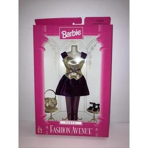 VINTAGE 1997 Mattel Barbie Fashion Avenue Party Dress Gold & Plum Outfit New